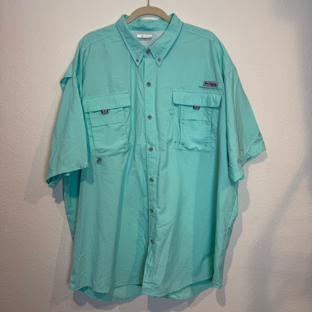 Columbia PFG Shirt Men 3XLT Bahama Omni Shade Performance Fishing Turquoise Blue